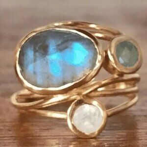 Vintage Inlaid Blue Moonstone Ring